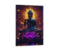 ZZBXSJ Impression sur toile abstraite minimaliste - Néon - Style bouddhisme avec Bouddha brillant et lotus - Affiches d'œuvres d'art pour décoration de chambre - 50 x 75 cm
