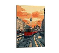 ZZBXSJ Impression sur toile abstraite minimaliste - Pop Art - Paysage urbain de Berlin - Tramway et monuments de Berlin - Affiches d'œuvres d'art pour décoration de chambre (60 x 90 cm)