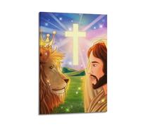 ZZBXSJ Poster de famille moderne pour décoration murale - Portrait de Jésus chrétien face au lion - Impressions sur toile avec cadre 50 x 75 cm