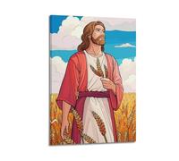 ZZBXSJ Poster de famille moderne - Œuvre d'art pour décoration murale - Jésus catholique tenant du blé dans un champ, portrait sur toile - 40 x 60 cm - Style cadre