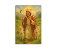 ZZBXSJ Poster moderne de famille - Impression sur toile de Jésus catholique en tant que bon berger avec mouton, 60 x 90 cm, sans cadre