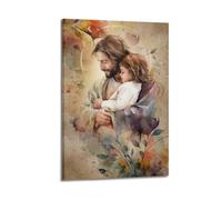 ZZBXSJ Poster moderne de famille - Impression sur toile représentant Jésus chrétien embrassant les jeunes 30 x 45 cm, style cadre