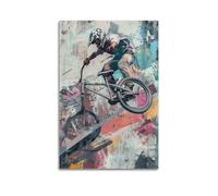 ZZBYMX Poster sur toile dynamique BMX Stunt Rider in Action avec couleurs vives Art mural abstrait moderne peinture décorative à suspendre 40 x 60 cm