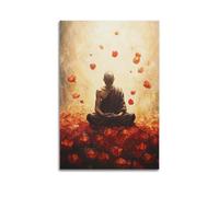 ZZBYMX Poster sur toile représentant un moine serein en méditation entouré d'une vague de pétales rouges vifs - Art mural moderne à suspendre - 60 x 90 cm