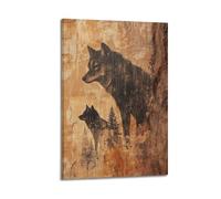 ZZBYMX Superbe tableau mural abstrait moderne avec loups noirs avec accents de forêt sur une surface texturée 20 x 30 cm