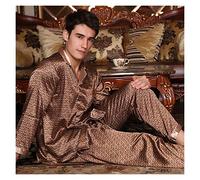 ZZDH Pyjama Homme Pajamas à Manches Longues de la Soie à Manches Longues Mince Silk Homme Suit Spring, été et Automne (Color : F, Size : Large)
