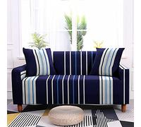 ZZDXL Housse de Canapé Extensible 3 Places Rayures Bleu Foncé Housse Canape pour Chambre Salon,Housse de Canapé d'angle,Revêtement de Canapé,Anti-Dérapante Housse Protection Canapé Couvre