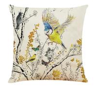 ZZDXW Housse Coussin 40x40cm Lin Lavable Jaune Fleurs Jaunes Oiseaux Coussin Décoratif Intérieur Extérieur Cadeau