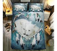 ZZDXW Housse de Couette 140x200 Enfant Loup Attrape-Rêves Turquoise Housses de Couettes Ado Housse de Couette Fermeture Eclair Parure de Lit Personne Romantique Microfibre