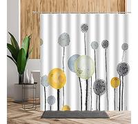 ZZDXW Rideau de Douche 180x200 Blanc Gris Jaune Moutarde Rideaux de Douche Original Lavable en Machine Rideau Douche Tissu Polyester 12 Crochets Antirouille Anti Moisissure Imperméable