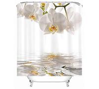 ZZDXW Rideau de Douche 180x220 Eau D'Orchidée Blanche Rideaux de Douche Original Lavable en Machine Rideau Douche Tissu Polyester 12 Crochets Antirouille Anti Moisissure Imperméable