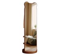 ZzERTE Miroir Intégral Rotatif,Miroir Intégral Rotatif En Bois Avec Crochets Et Rangement,Miroirs Debout 2 En 1 Avec Porte-vêtements,Pour Vestiaire De Chambre(Walnut color,56cm/22in)