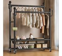 ZzERTE Portant À Vêtements À Double Tringle,Portant À Vêtements Solide sur roulettes,Porte-Manteaux,pour Chambre,Salon,Solide(Black,80cm/31.5in)