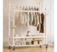 ZzERTE Portant À Vêtements À Double Tringle,Portant À Vêtements Solide sur roulettes,Porte-Manteaux,pour Chambre,Salon,Solide(White,120cm/47.2in)