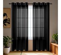 ZZGZZG Rideau Voile 170 x 100 cm Rideau à Oeillets Décoration de Maison Chambre Cuisine Doux et Esthétiques pour Chambre de Fille Enfant Cuisine Balcon Placard, Noir