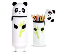 ZZHBOO 1 Trousse à Crayons en Silicone, Rond Créatif à Grande Capacité avec Couvercle Cartoon, Étui de Rangement pour Fournitures Scolaires, Noir et Blanc