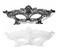 ZZHBOO 2 Masques Sensuels de Bal, Masque de Dentelle Brodé Noir et Blanc, Accessoire de Cosplay pour Halloween, Mascarade, Carnaval et Soirée Costumée