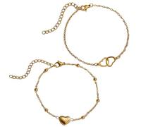 ZZHBOO 2 Pack Gold Double Heart Bracelets, Adjustable Chain Link Charm Bracelet for Women, Friendship Gift for Best Friend, 23.5cm & 22.5cm