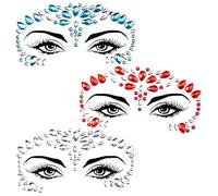 ZZHBOO 3 Autocollants en Cristal Plat, Visage et Corps, Décorations Éphémères pour Fêtes, Maquillage Artistique, Taille 0.2cm, Transparent, Rouge, Bleu