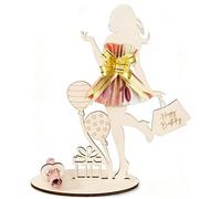 ZZHBOO Décoration d'Anniversaire en Bois - Élégante Dame avec Sac à Main, Artisanat Doré pour Décoration Intérieure, Cadeau Original pour Femmes, 12,6 x 20,6 cm