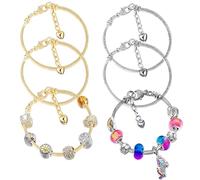 ZZHBOO Lot de 6 Bracelets Pandora, Bracelets Serpent en Acier Titane Réglables et Simples, 0.4cm, Ensemble de Bracelets Modernes pour Femme et Homme, Or et Argent