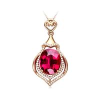ZZHYGM Collier 18 carats Red Heart Drop avec Tourmaline 4.91ct Mariage de la chaîne de Pendentif pour Femmes Rose