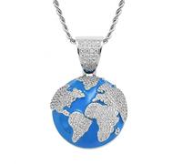 ZZHYGM Fashion Hip hop Populaire européenne américaine Blue Earth Metal Pendant Collier Creative Men's Rock Party Bijoux-Silver