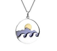ZZHYGM Grand Collier de Montagne en Argent Sterling Bronze Soleil ou Pleine Lune Pendentif Skiier Choker Perles collaires pour Femmes