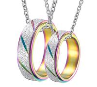 ZZHYGM pour Couples Set 2pcs, Rainbow Spinner Matte Colliers for Women Anniversary, Collier Pendentif en Acier Inoxydable Multicolore, Longueur de 50/60 cm