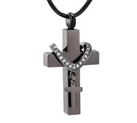 ZZHYGM Produits Filles 925 Urn Silver Cross Femmes à Double crème transversale Qui Maintiennent des d'êtres Chers, Collier Transversal Colliers d'urne Cendres pour Hommes