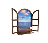 ZZHYTANG Déco Murale Fausse fenêtre Arche avec Tablette, Paysage Vintage