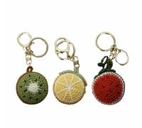 ZZHYTANG Handmade Crochet Fruit Style Keychain Set - Bright Knitted Fruit Charm with Metal Ring, Bag Pendant for Backpack Purse Keys(Kiwifruit+orange+watermelon)