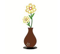 ZZHYTANG Metal Flower in Vase Desktop Ornament, 2D Flat Iron Art Silhouette Tabletop Decor for Office Desk Shelf Shelf - Space-Saving Minimalist Home Decoration(Brown Bottle)