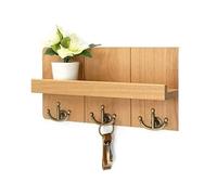 ZZHYTANG Organisateur D’entrée en Bois Mural avec Étagère Et 3 Crochets Triples - Porte-clés Rustique, Trieur De Courrier, Étagère Flottante for Plantes, Photos Et Sacs(Light Brown)