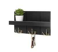 ZZHYTANG Organisateur D’entrée en Bois Mural avec Étagère Et 3 Crochets Triples - Porte-clés Rustique, Trieur De Courrier, Étagère Flottante for Plantes, Photos Et Sacs(Noir)