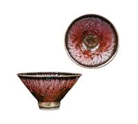 ZZHYTANG Tasse à Thé Jian Zhan Artisanale 100ml, Bol en Céramique à Base de Fer avec Émail à Points d'Or Rose, Tasse de Thé Gongfu Traditionnelle(2 pcs)
