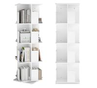 ZZINOKE Bibliothèque Rotative, Étagère rotative 360°, Rangement Chambre, MDF, avec 4 Niveaux et 16 Compartiments, pour Chambre à Coucher, Salon, Bureau, Chambre d'enfant, 39x39x128cm, Blanc