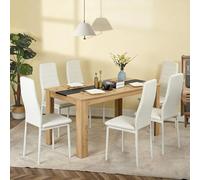 ZZINOKE Ensemble 1 Table et 6 Chaises, Tableau:140x70x75cm, Chaise:40x39x98cm, Table Rectangulaire 140cm (MDF Épais), Chaises Similicuir, idéal pour Salle à Manger, Cuisine et Salon