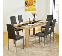 ZZINOKE Ensemble 1 Table et 6 Chaises, Tableau:140x70x75cm, Chaise:40x39x98cm, Table Rectangulaire 140cm (MDF Épais), Chaises Similicuir, idéal pour Salle à Manger, Cuisine et Salon