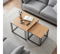 ZZINOKE Lot de 2 Table Basse Carrée, 80x80cm et 60x60cm, Imitation Marbre avec Cadre en Métal, Moderne, Table Basse Gigogne, Table de Salon Couleur Chêne