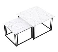 ZZINOKE Lot de 2 Table Basse Carrée, 80x80cm et 60x60cm, Imitation Marbre avec Cadre en Métal, Moderne, Table Basse Gigogne, Table de Salon Blanche