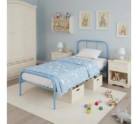 ZZINOKE Métal Cadre de Lit, Lit Enfant 90x190cm, avec Tête et Pied, Lit Garcon, Lit Simple, avec Sommier à Lattes, Adapté aux Petits Espaces, Nombreux Rangements sous Le Lit, Bleu