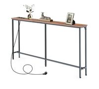 ZZINOKE Table Console avec Station de Recharge, 160cm Table Console Étroite, Tables Consoles de Salon, Meuble Entree Couloir, Meuble de Salon, 160×20×80.5cm, Marron Vintage