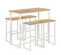 ZZINOKE Table Haute de Bar avec 4 Tabourets, Ensemble Table et Chaises pour Cuisine, Coin Repas 4 Personnes, Table Gain de Place 100×50×90 cm avec Repose-Pieds, Style Industriel Blanc