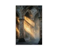 ZZJFFBSS Une abbaye médiévale à l'aube, brume tissant à travers les arches alors que la lumière dorée se répand sur la pierre vieillie - Décoration murale moderne à suspendre - 20 x 30 cm