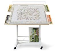 ZZJIHAI Table de puzzle de 1500 pièces avec tiroirs, planche de puzzle rotative en bois réglable avec pieds et housse, grandes tables de puzzle mobiles portables avec roues et rangement pour adultes