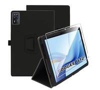 zZjoOoj Coque pour Tablette DOOGEE U12 12 Pouces,Case Protection Housse Premium en Cuir PU,Fin Étui avec Verre Trempé avec Fonction Support,Noir