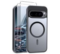 zZjoOoj Étui compatible avec Google Pixel 10/10 Pro + [2 pièces] Film de protection d'écran en verre trempé, anti-chocs, magnétique, arrière fin, transparent