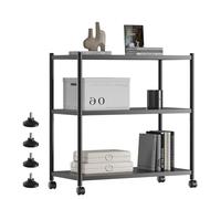 ZZL Petite bibliothèque industrielle à 3 niveaux en métal avec roulettes, pour maison, bureau, chambre, école, salon (noir)