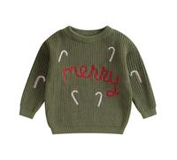 ZZLBUF Pull en tricot épais pour bébé fille et garçon - Pull joyeux - Tenue de Noël, Merry, Green, 9-12 mois